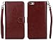 Valentoria Premium Vintage Leather Wallet Case Magnetic Detachable Slim Back Cover Card Holder Slot Wrist Strap (Brown)