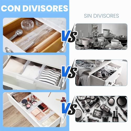 mobumeia - Adjustable Drawer Dividers, Set of 4 Transparent Drawer Organizer Dividers Plastic Extendable Drawers for Dresser Cupboard Kitchen Bedroom Size 28.7-50cm