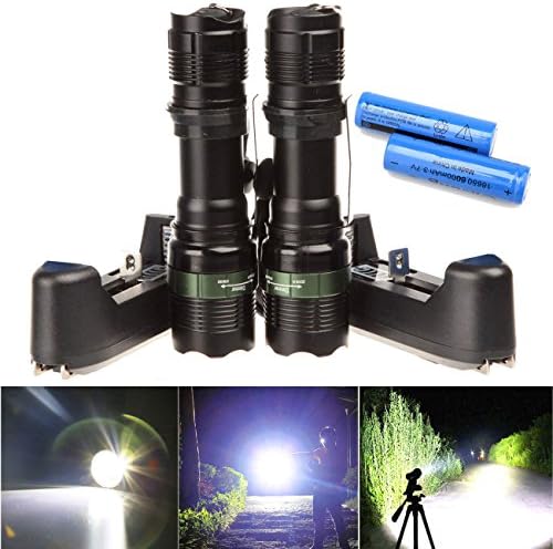 2 Set 10000Lumens 5 modes Zoomable T6 LED Flashlight Torch+18650 Battery&amp;Charger