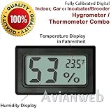 Avianweb AV-1951HT Digital Mini Instant-Read Temperature (Fahrenheit) & Humidity Gauge Thermometer (Hygrometer) Most Popular Applications for Cars, Incubators and Brooders, Black