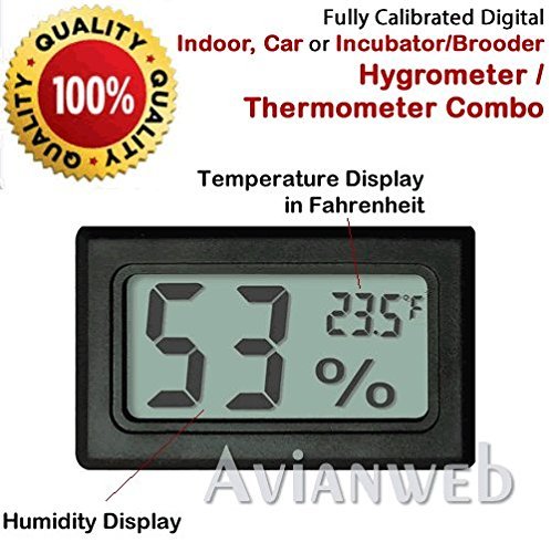 Avianweb AV-1951HT Digital Mini Instant-Read Temperature (Fahrenheit) & Humidity Gauge Thermometer (Hygrometer) Most Popular Applications for Cars, Incubators and Brooders, Black