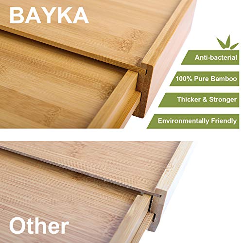 Kitchen Drawer Organizer, BAYKA Expandable Silverware Tray, 100% Pure Bamboo Drawer Dividers, Cutlery & Utensils & Flatware & Stationery Organizer with 4 Cushioning Pasters Fit Snugly into Any Drawer - Thumbnail 4