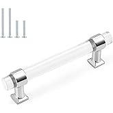 Probrico 5 Pack Zinc Alloy with Clear Acrylic Cabinet Handles 4 Inch Hole Center Drawer Pulls Modern Polished Chrome Cabinet Pulls for Kirtchen and Bathroom Cabinets