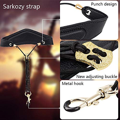Umiwe Saxophone Neck/Shoulder Strap - Genuine Leather - with Metal Swivel Snap, 100% Handmade, 22-Inch, Black