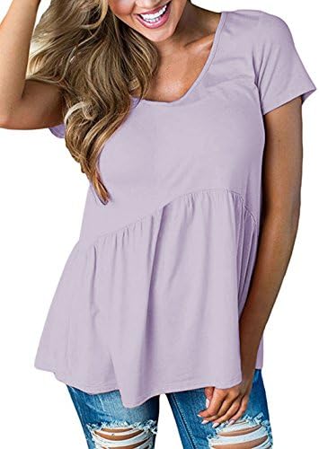 Albe Rita Women's Short Sleevel Flared Hem Peplum Tops,Lavender,XL