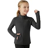 WELAKEN Girls Athletic Zip Up Jacket Lightweight Riding Coat | Smooth Full Zipper,Thumbhole Cuffs,2 Outer &amp; 2 Inner Pockets,Flexible Stretch Fit,for school sports, dance and outdoor