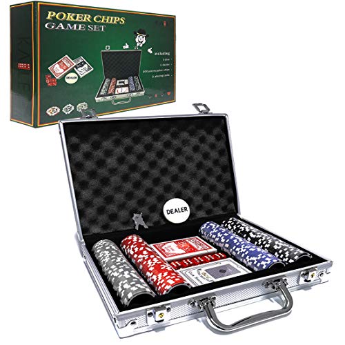 KAILE Poker Chips Set Heavy Duty 13 Gram Chips Texas Holdem Cards Game Blackjack Gambling Chips with Aluminum Case (200 pcs)