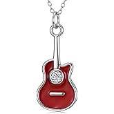 Plesitep Guitar Necklace for Women Music Style Sterling Silver Necklace Musical Guitar Pendant Jewelry Gifts