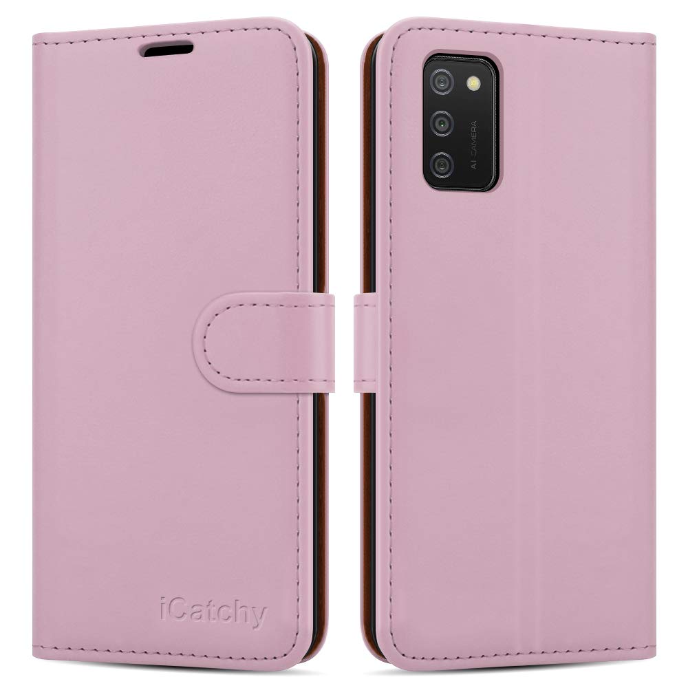 iCatchy for Samsung Galaxy A02S Case Leather Wallet Book Flip Folio Stand View Cover with Card Slots Compatible with Galaxy A02S (6.5'') Phone Case (Rose Gold)