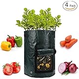 ANPHSIN 4 Pack 10 Gallon Garden Potato Grow Bags with Flap and Handles Aeration Fabric Pots Heavy Duty