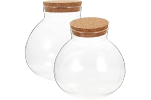 Healeved 2Pcs Round Glass Terrarium Jars with Cork Stoppers for Succulents and Miniature Plant Displays 4X4.3 Inch Sealed Eco