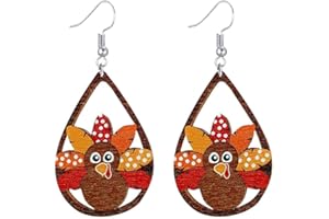 MALOYANVE Cute Thanksgiving Earrings for Women Handmade Colorful Wooden Autumn Fall Turkey Chicken Pumpkin Maple Leaf Sunflower Dangle Drop Thanksgiving Fall Earrings Holiday Jewelry