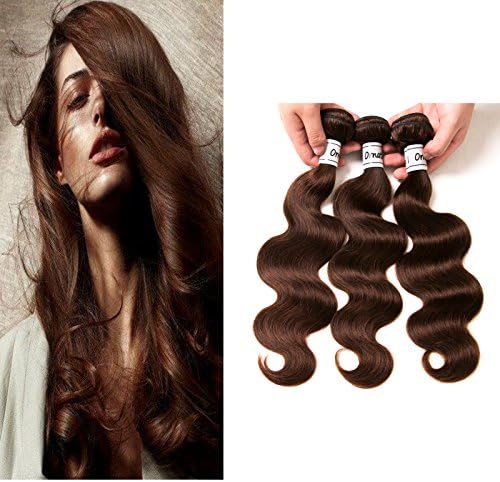 Brown Bundles Human Hair Brazilian Body Wave Bundles Human Hair Weave Extensions #4 Light Brown Color Medium Auburn…