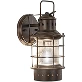 VAXCEL Hyannis 12.25 in. H 1-Light Burnished Bronze Coastal Outdoor Wall Sconce Made of Durable Steel, Clear Ribbed Glass Sha