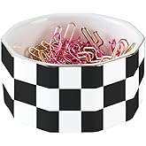 YOSCO Paper Clip Holder Ceramic Checkered Paper Clip Dispenser for Desk Paper Clip Organizer Office Cute Desktop Decor Binder Clip Holder (Black-01)