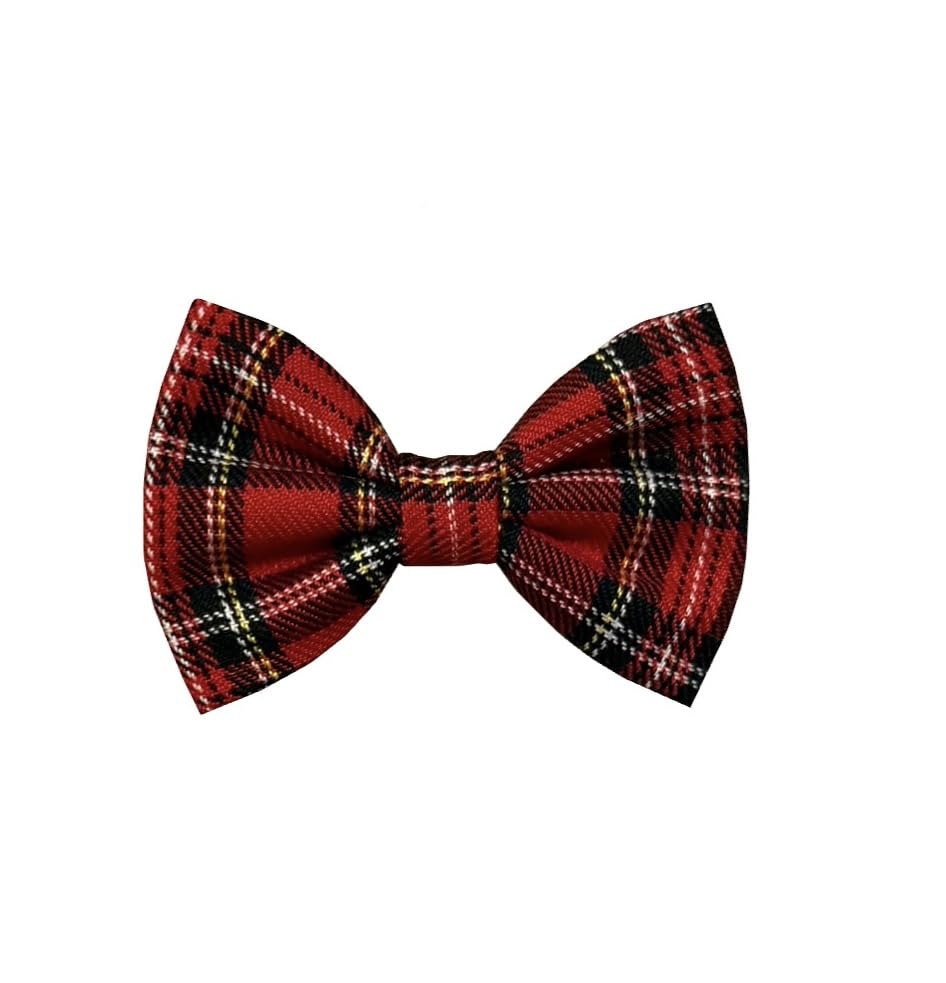 New Dogs Bow Tie Tartan woven Elastic Band attach COLLAR ACCESSORY Handmade UK (Small Mini Red Royal Stewart) — image 1