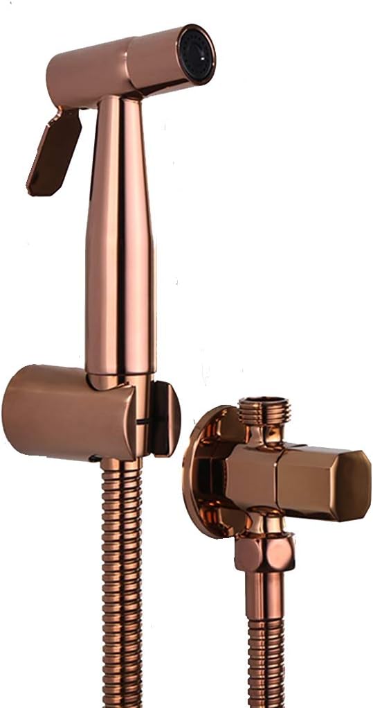 WENBING Stainless Steel Bathroom Personal Hygiene Bidet Kit Toilet Companion Pressurized Spray Gun Set Toilet Flusher Small Shower Nozzle Rose Gold,59in,double exit