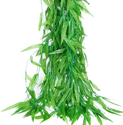 XGpie 50pcs 300 Feet Willow Rattan Wicker Twig Fake Leaves, Artificial Vine Greenery Garland Silk Swags Wall for Wedding Home Decor