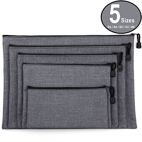 ADVcer 5 Pack Canvas Zipper Tool Bag Set - 5 Sizes B4 A4 B5 A5 B6, Heavy Duty Waterproof Multipurpose Utility Multi Tool Storage Pouch Case for Organizing & Sorting Household Tools, Spare Parts (Gray)