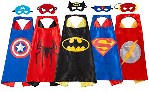 Superhero Capes and Masks 5 Set Dress Up Costumes Birthday Gift For Kids