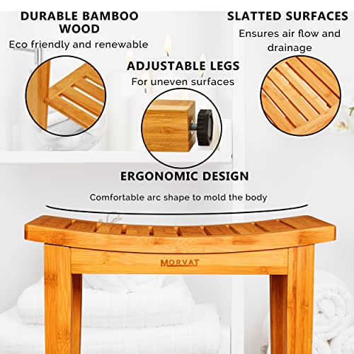 Morvat Bamboo Shower Bench & Mat, Water Resistant & Quick Drying Chair