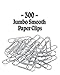 Klingy Smooth Paper Clips 300 Pcs, JUMBO, With FREE BONUS Magnetic Clip Holder, Two Compartments