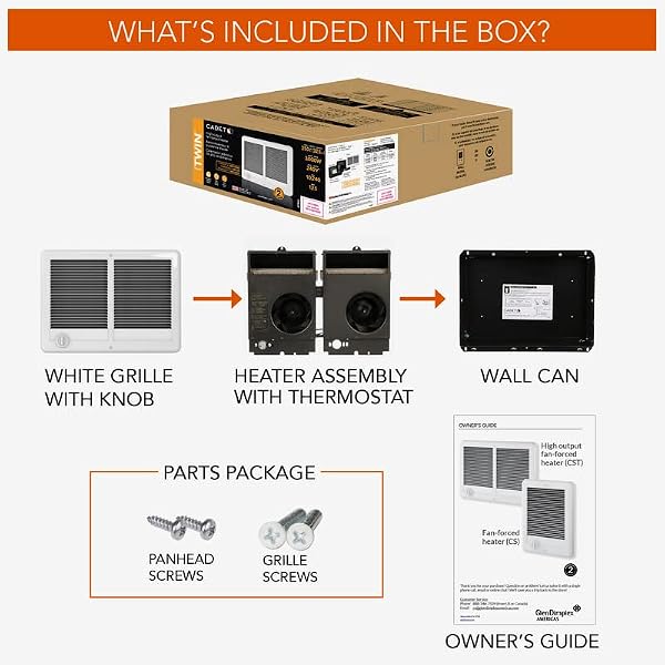 CADET COM-PAK TWIN ELECTRIC WALL HEATER COMPLETE UNIT WITH THERMOSTAT (MODEL: CSTC402TW, PART: 67527), 13648/10236 BTU, 240/208 VOLT, 4000/3000 WATT, WHITE