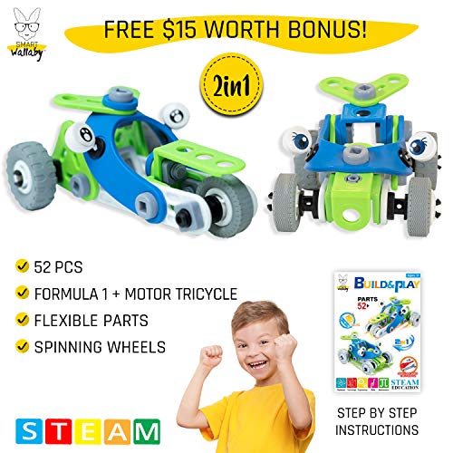 SMART WALLABY Bolts and Nuts Toy for Kids Ages 3+ Teaches STEM Skills - 101-pc. Construction Building Blocks for Fun Educational & Creative Growth - STEAM Learning Building Set with 52-pc. Gift Kit