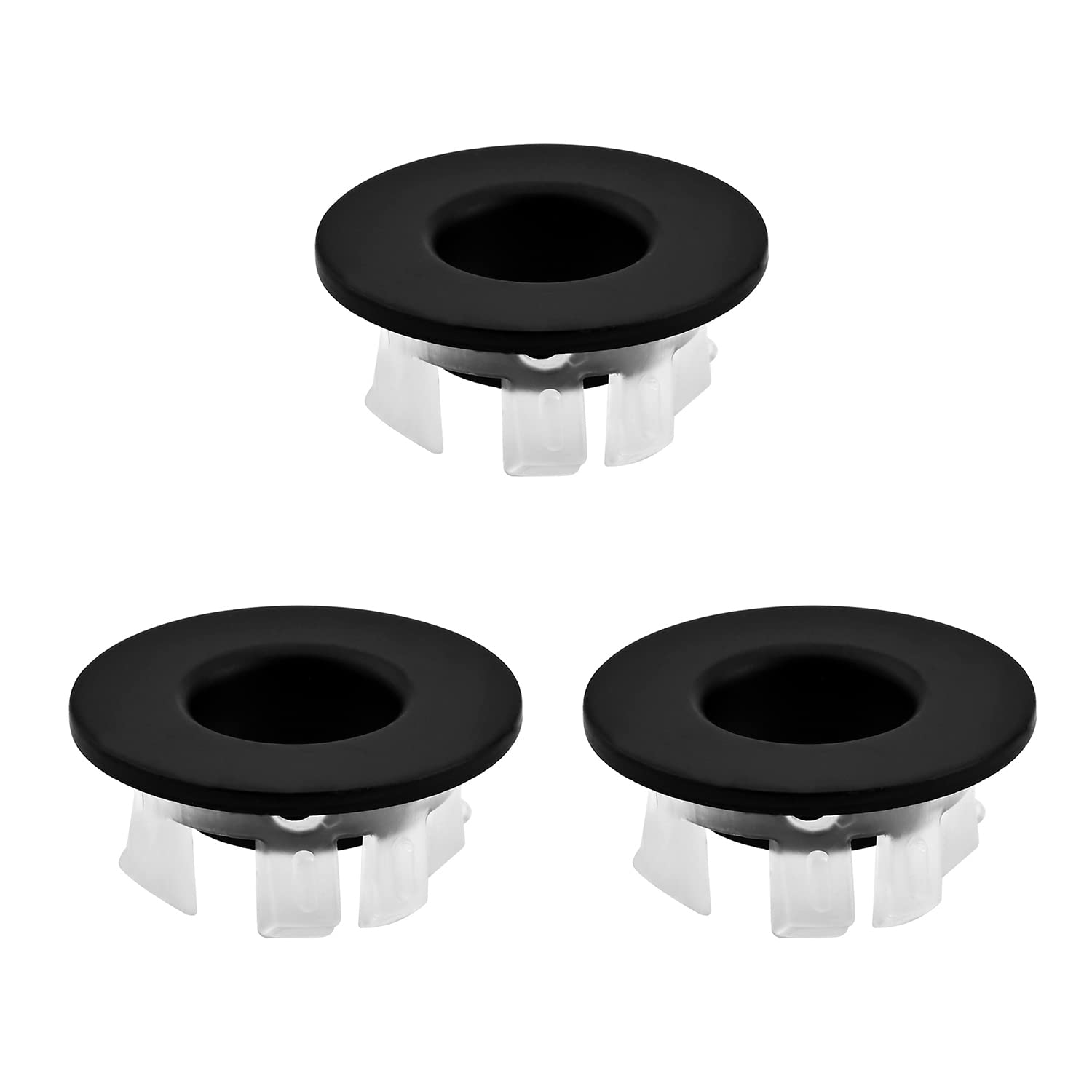 MroMax 3Pcs Sink Basin Trim Overflow Cover Copper Kitchen Sink Cap Round Hollow Shape Insert in Hole Cover Remplacement for Bathroom Vessel Kitchen Basin Vanity Sink Black