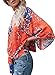 Gemijack Womens Floral Blouses Chiffon Summer Short Sleeve Deep V Neck Tie Front Tops Shirts
