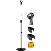 GLEAM Microphone Stand, Mic Stand Floor Detachable Boom Mic Arm Stands with Weighted Round Base, Height Adjustable from 34" to 60"