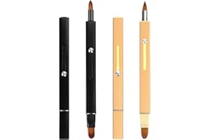 Simfree 2 Pieces Lip Brushes,Retractable Lip Brush for Lipstick,Double-ended Lip Applicator with Cap,Portable Lip Liner Brush Lip Gloss Eyeshadow Smudge Concealer Brush (Gold+Black)