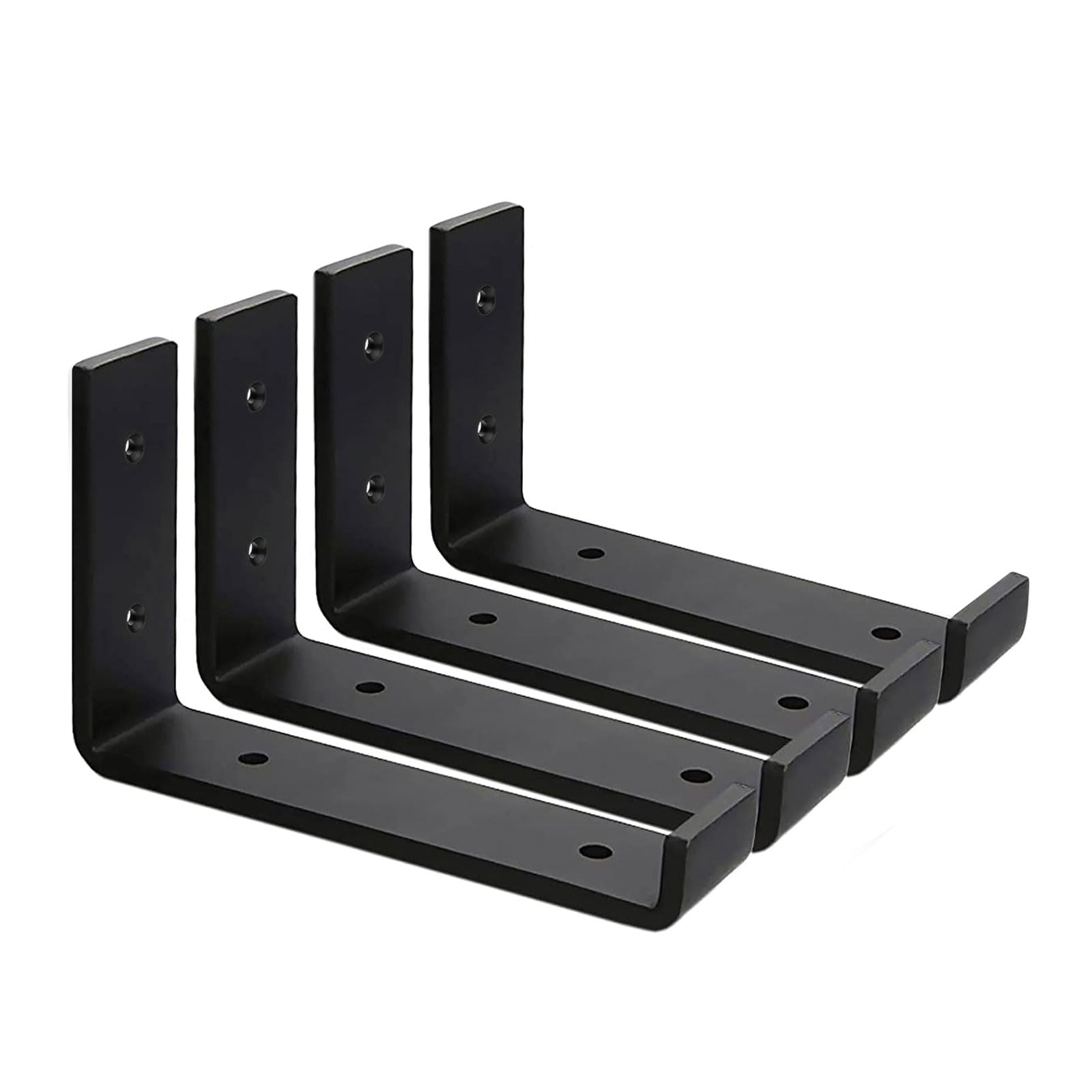 MLOQI 4 Pack Scaffold Board Shelf Brackets with Lips, 5mm Thick Heavy Duty L Wall Brackets for Shelves, Black Industrial Shelves Support (6"x4"/15cm x 10cm) — image 1
