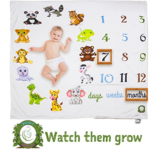 Spunky Sprouts Premium Double Layer Fleece Milestone Growth Blanket-Large 47"x 47" Size. Weeks & Months-Great Gift For Expecting Moms Photography Prop for Boys or Girls-Colorful Animals