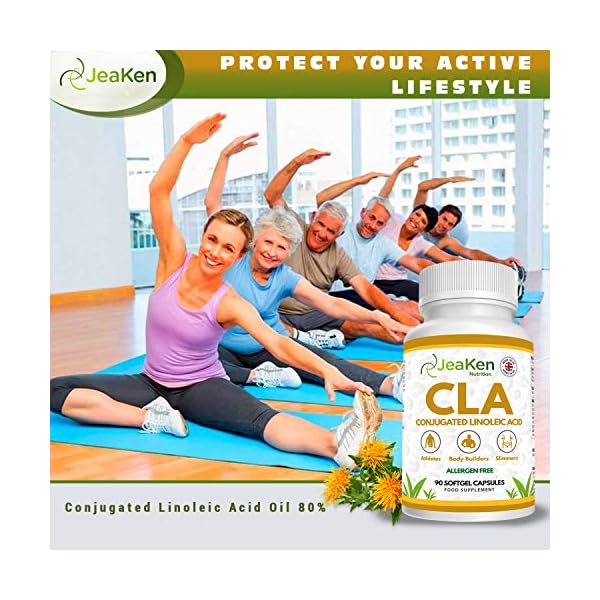 JeaKen-CLA-Conjugated-Linoleic-Acid-1000mg-CLA-Supplement-Maximum-Strength-80-Derived-from-Safflowers-to-Reduce-Body-Fat-and-Increase-Muscle-Mass-90-Allergen-Free-Capsules-Non-GMO JeaKen - CLA Conjugated Linoleic Acid 1000mg - CLA Supplement Maximum Strength - 80% Derived from Safflowers to Reduce…