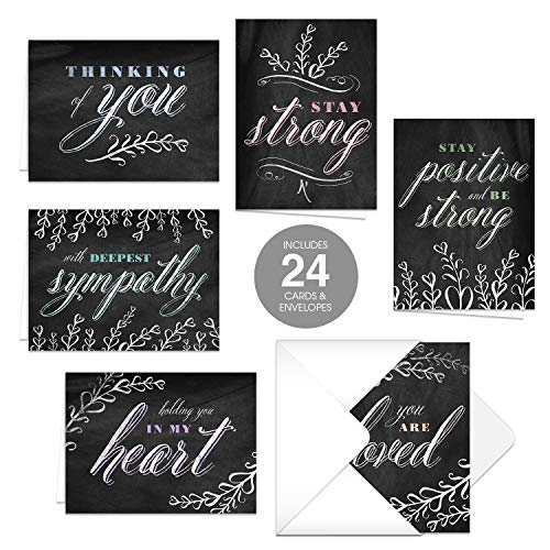 Retro Style Chalkboard Sympathy Card Pack / 24 Empathy Note Cards / 6 Elegant Vintage Blackboard Designs / 4 5/8