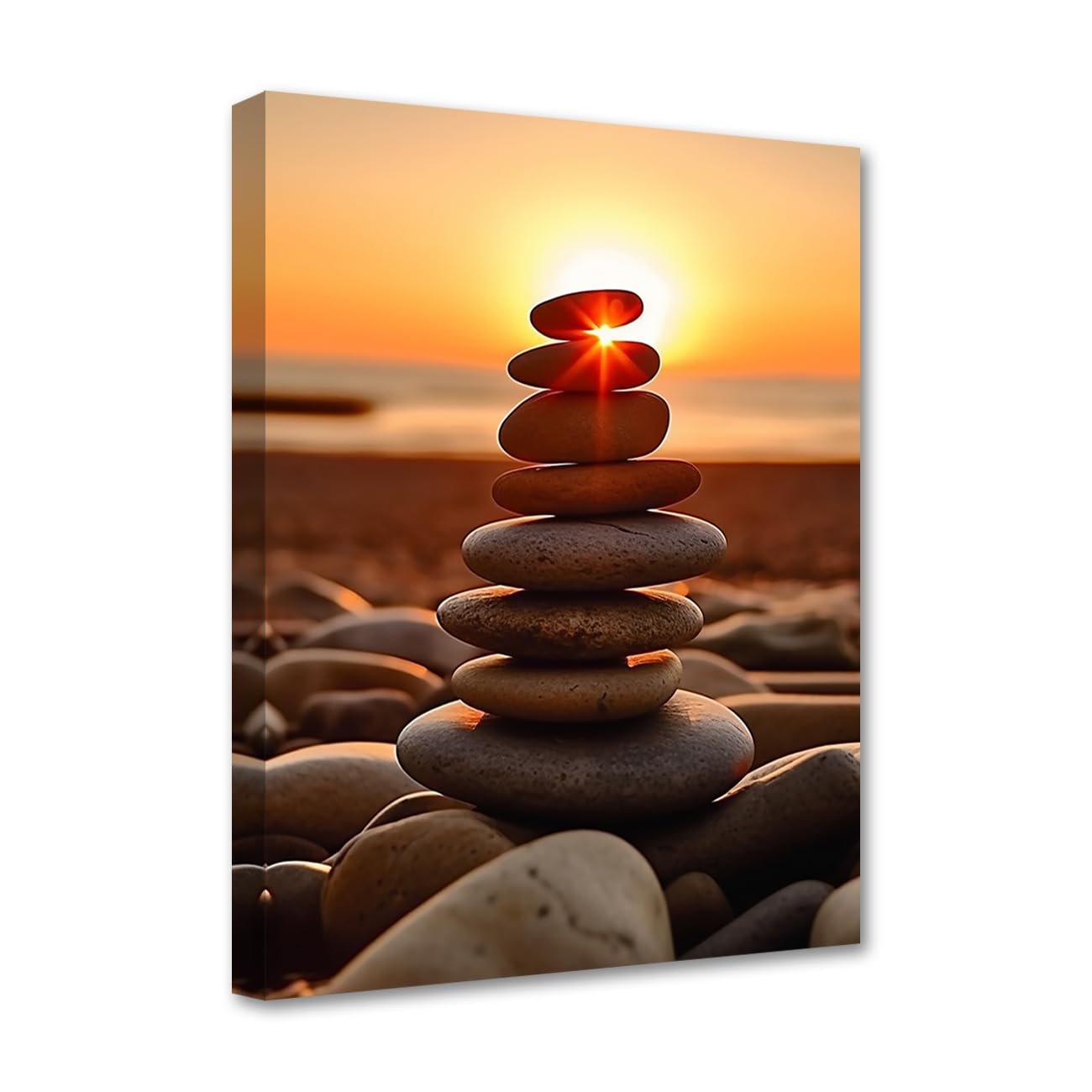 LZIMU Zen Wall Art Pebble Stone Sunrise Pictures Canvas Prints Yoga Spa Meditation Painting for Spiritual Room Bathroom Office Decoration (Zen-3, 30.00 x 45.00 cms)