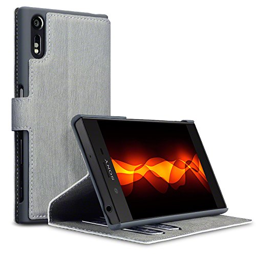 Xperia XZ Case - Terrapin Sony Xperia XZ Leather Case Wallet Flip Cover - Ultra Slim Fit - Viewing Stand - Card Slots - Grey