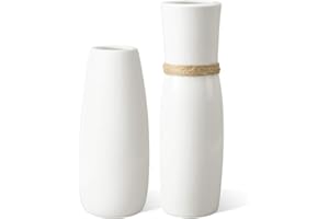 Jelofly White Ceramic Vases Flower Vase Different with Unique Rope Design for Home Décor – Set of 2