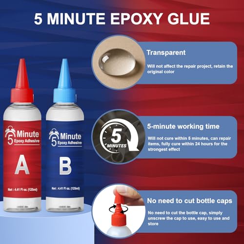 LAMXIN 5 Minutes Epoxy Kleber 250ml, Zäher Dauerhafter Hitzebeständiger 2 Komponenten Kleber Epoxidharz, Schnell Aushärtender Klarer Zwei Komponentenkleber für Metall, Holz, Fliesen, Kunststoffe thumbnail 3