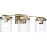 Capital Lighting 156231AD-555 Vaughn Beveled Fluted Glass Bathroom Vanity Light, 3-Light 300 Total Watts, 9" H x 23" W, Aged 
