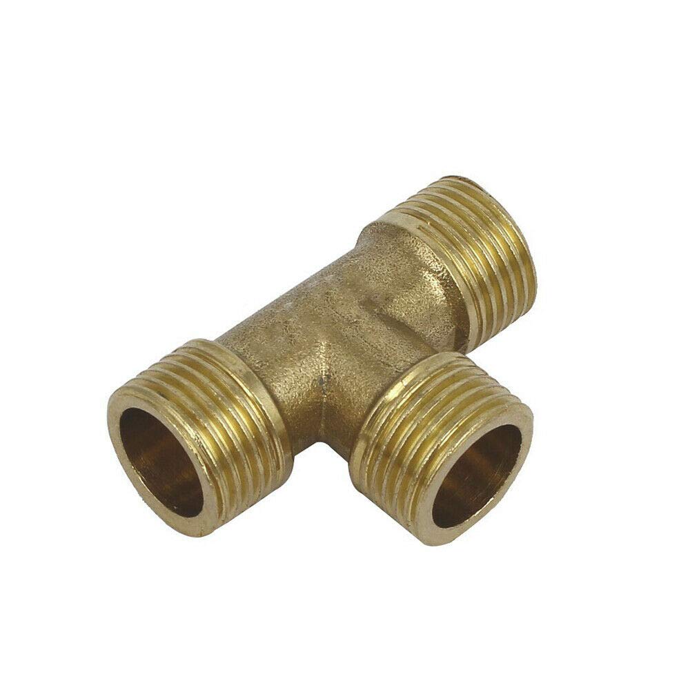 BE-TOOL 3 Way Hose Connector Tee Connector Brass T-Shape Pipe Coupler for Air, Fuel, Water Pipe (1/2" Male x 1/2" Male x 1/2" Male)