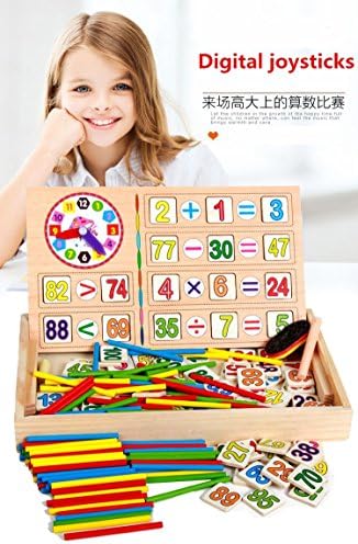 YiZhiLe Wooden Number Math Game Arithmetic Counting Stick Time Number Cards Counting Abacus Bead Blackboard with Box Kids Educational Calculating Toy Puzzle Teaching Aids Set for Early Education