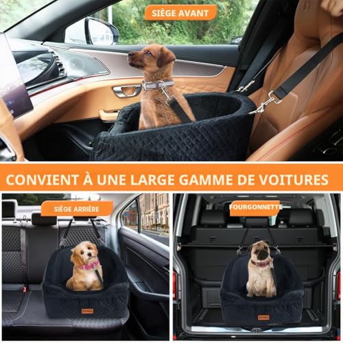 Vivifying Car Seat for Small Dogs, Removable and Washable Booster Seat for Pets up to 10 kg - Travel Bed with Storage Compartments and Seat Belt (Black)