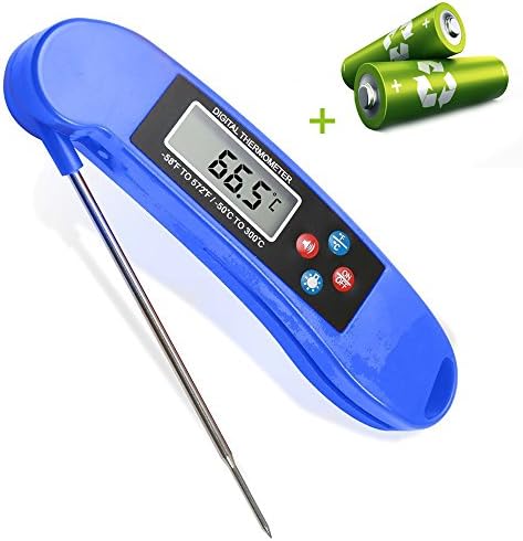 Instant Read Cooking Thermometer, Houtemy Digital Meat Thermometers with Voice Talking Backlight Stainless Probe for Kitchen Grilling BBQ Coffee Milk Water - Blue [2 x AAA Batteries Included]