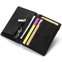 Venxic Slim Folding Zip Leather Wallets Coins Purse Cards Inserts 5 Color (Black)