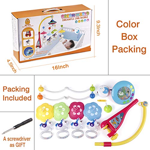 Mini Tudou Baby Mobile for Crib with Light and Music, Projector Rotation Remote Control Musical Box Crib Holder for Newborn Baby Boys Girls Children's Day Gift