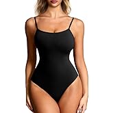 Mobeso Women's Cami Thong Bodysuit Double-Lined Sleeveless Backless Body Suit Sexy Spaghetti Strap Tank Top