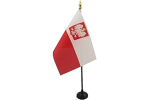 AZ FLAG - Poland with eagle Table Flag 4'' x 6'' - Polish coat of arms Mini Desk Flag 100% Polyester 15 x 10 cm - Office Banner with 10'' Pole - Golden Spear