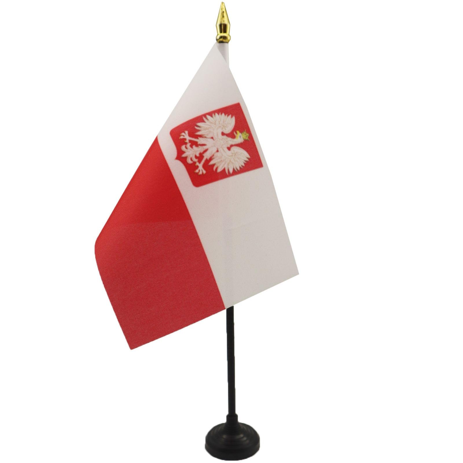 AZ FLAG - Poland with eagle Table Flag 4'' x 6'' - Polish coat of arms Mini Desk Flag 100% Polyester 15 x 10 cm - Office Mini Banner with 10'' Pole - Golden Spear